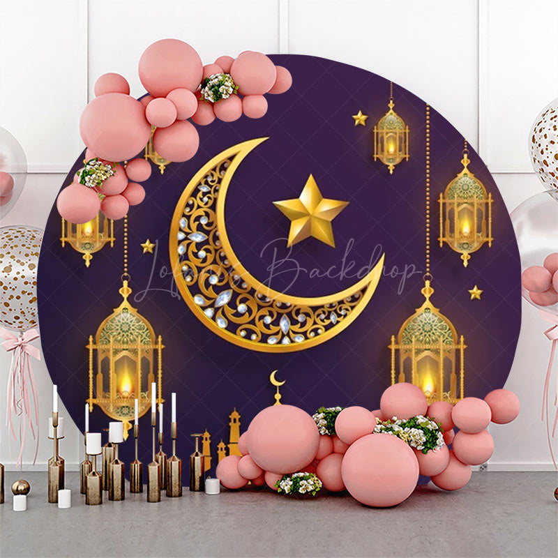 Lofaris Starry Sky Moon Lantern Purple Round Eid Backdrop