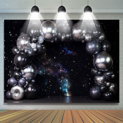 Lofaris Starry Sky Silver Black Balloon Cake Smash Backdrop