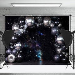 Lofaris Starry Sky Silver Black Balloon Cake Smash Backdrop