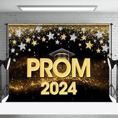 Lofaris Stars Gold Sparkling Bokeh Black Prom 2024 Backdrop