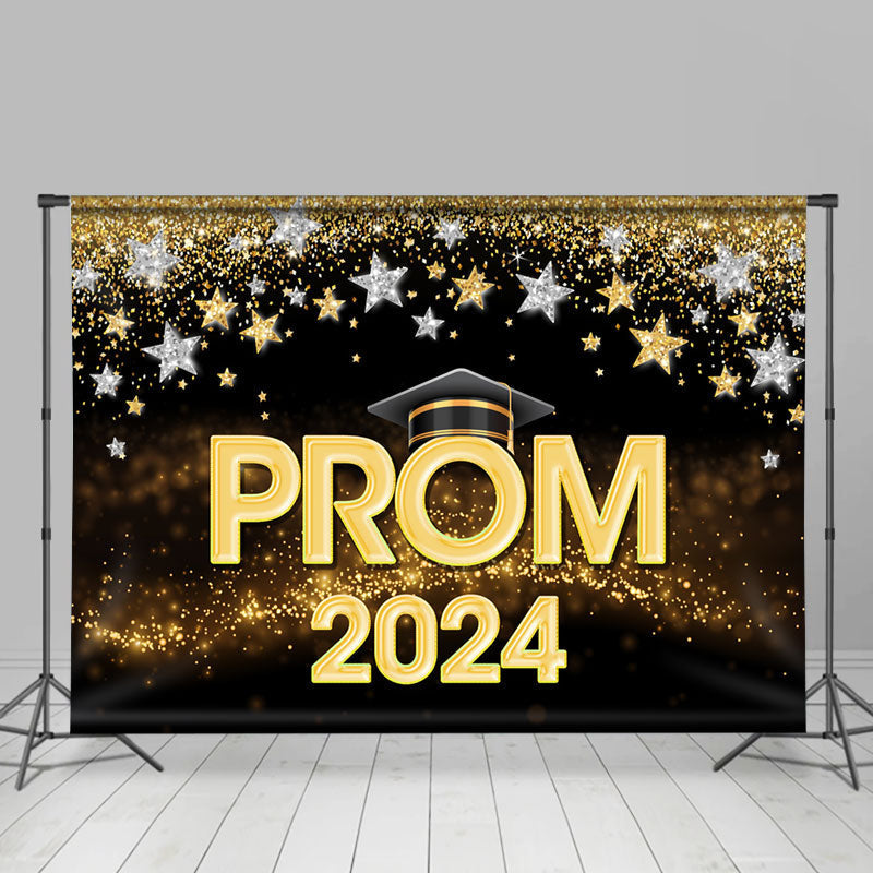 Lofaris Stars Gold Sparkling Bokeh Black Prom 2024 Backdrop