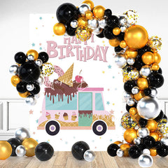 Lofaris Stars Pink Sweet Icecream Donut Car Birthday Backdrop