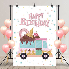 Lofaris Stars Pink Sweet Icecream Donut Car Birthday Backdrop