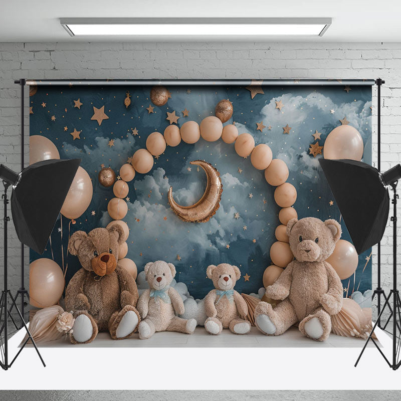 Lofaris Stars Sky Clouds Bears Balloons Cake Smash Backdrop