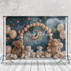 Lofaris Stars Sky Clouds Bears Balloons Cake Smash Backdrop