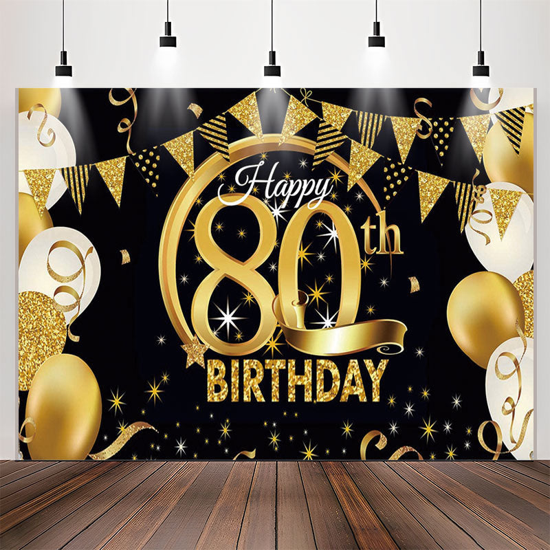 Stars Sparkling Balloon Black 80th Birthday Backdrop - Lofaris