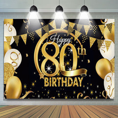 Lofaris Stars Sparkling Balloon Black 80th Birthday Backdrop