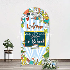 Lofaris Stationery Blue Stripe Back To School Arch Backdrop