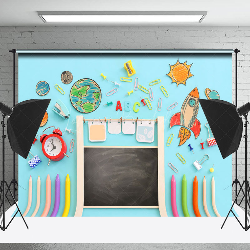 Lofaris Stationery Planet Clock Blue Back To School Backdrop