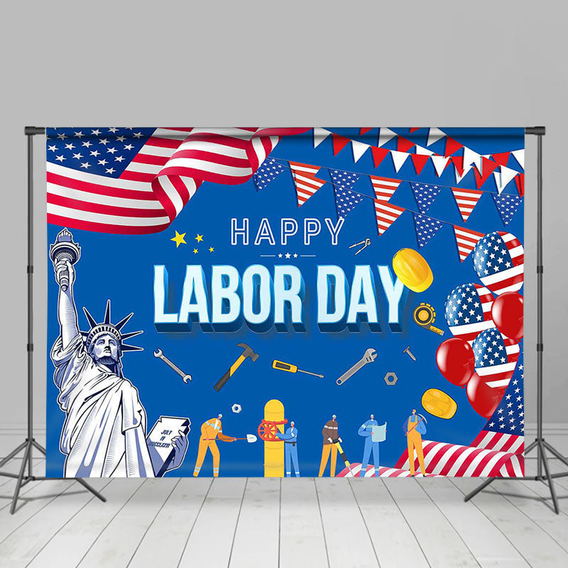 Lofaris Statue Of Liberty Usa Flag Happy Labor Day Backdrop