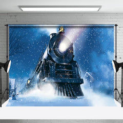 Lofaris Steam Locomotive Light Snowy Winter Blue Backdrop