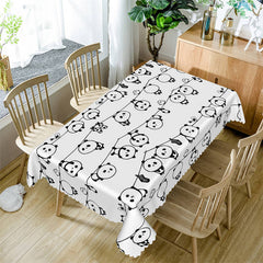 Lofaris Stick Figure Panda Birds Lines Kitchen Decor Tablecloth