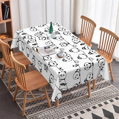 Lofaris Stick Figure Panda Birds Lines Kitchen Decor Tablecloth