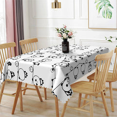 Lofaris Stick Figure Panda Birds Lines Kitchen Decor Tablecloth