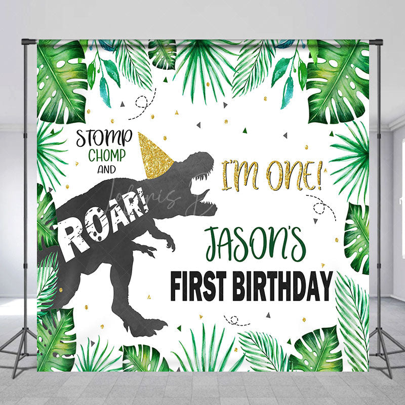 Lofaris Stomp Dinosaur Leaves Custom 1st Birthday Backdrop