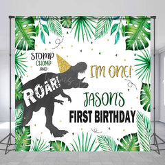 Lofaris Stomp Dinosaur Leaves Custom 1st Birthday Backdrop