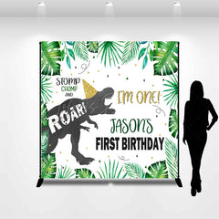 Lofaris Stomp Dinosaur Leaves Custom 1st Birthday Backdrop