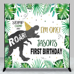 Lofaris Stomp Dinosaur Leaves Custom 1st Birthday Backdrop