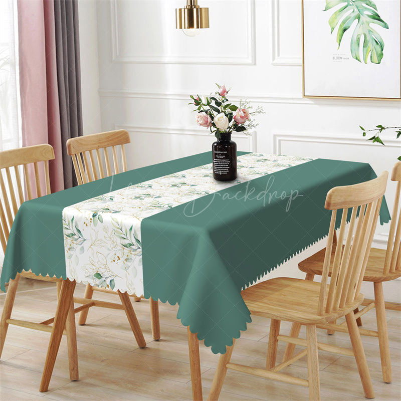 Lofaris Stone Green Elegant Spring Leaves Dining Tablecloth