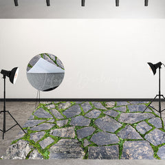 Lofaris Stone Road With Green Grass Texture Floor Backdrop