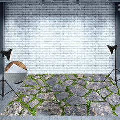 Lofaris Stone Road With Green Grass Texture Floor Backdrop