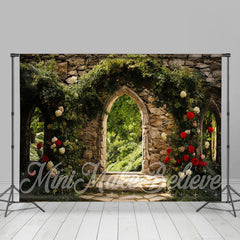 Lofaris Stone Wall Greenery Garden Flowers Spring Backdrop