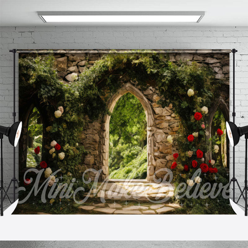 Lofaris Stone Wall Greenery Garden Flowers Spring Backdrop