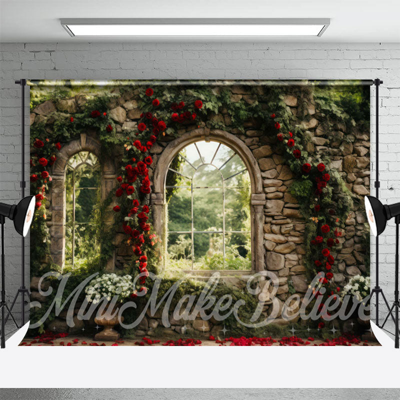 Lofaris Stone Wall Window Garden Flower Spring Backdrop