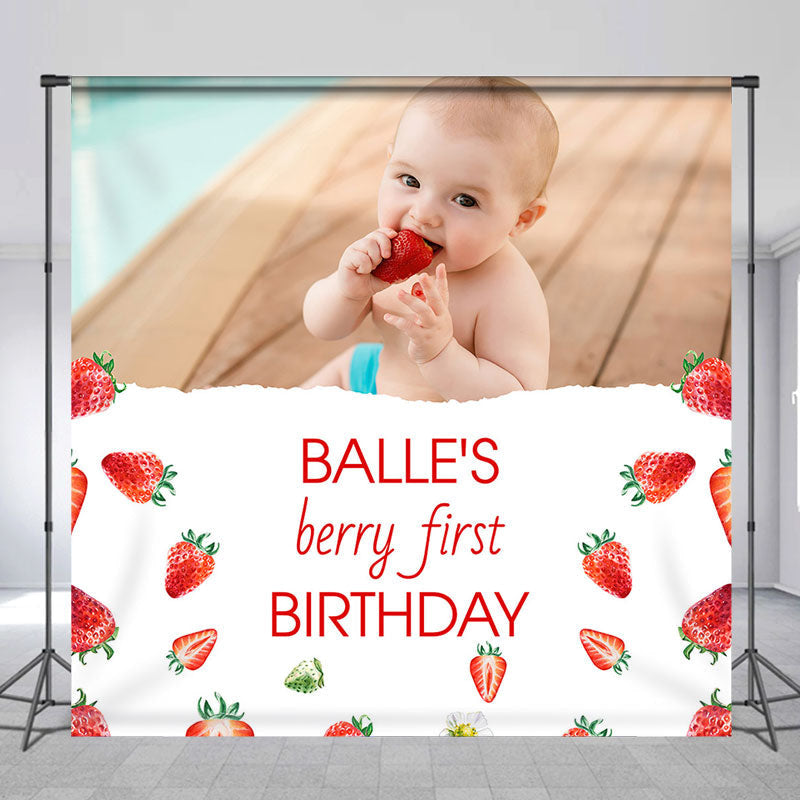 Lofaris Strawberries Custom Photo 1st Birthday Backdrop