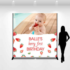 Lofaris Strawberries Custom Photo 1st Birthday Backdrop