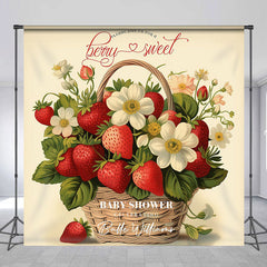 Lofaris Strawberry Floral Custom Name Baby Shower Backdrop