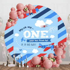 Lofaris Stripe Blue Sky Cloud Round 1st Birthday Backdrop