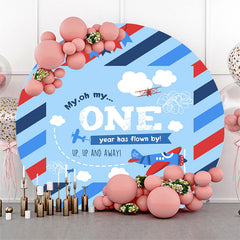 Lofaris Stripe Blue Sky Cloud Round 1st Birthday Backdrop