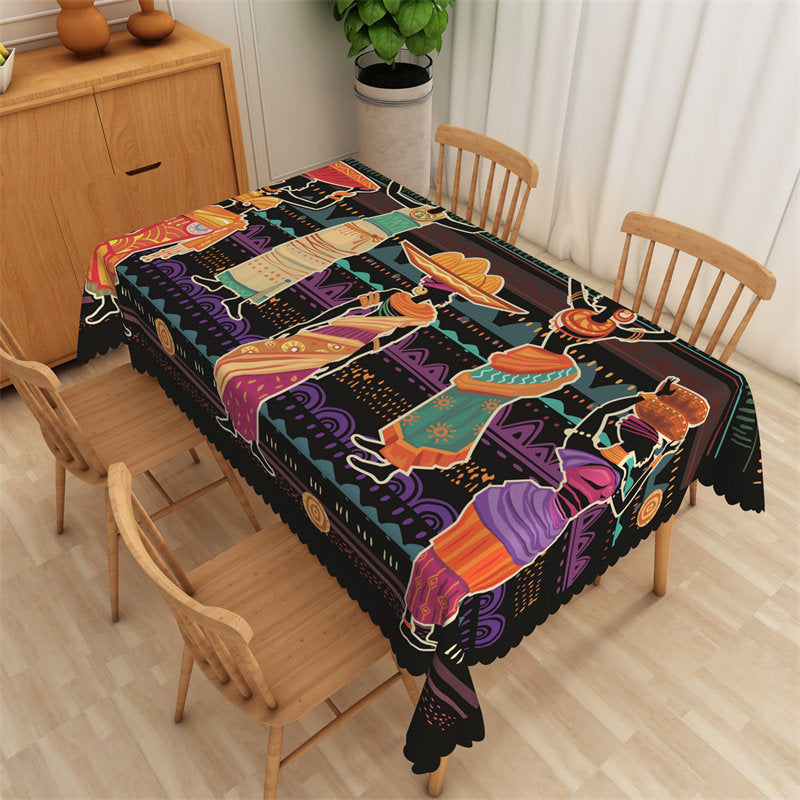 Lofaris Stripe Pattern Ethnic African Women Culture Tablecloth