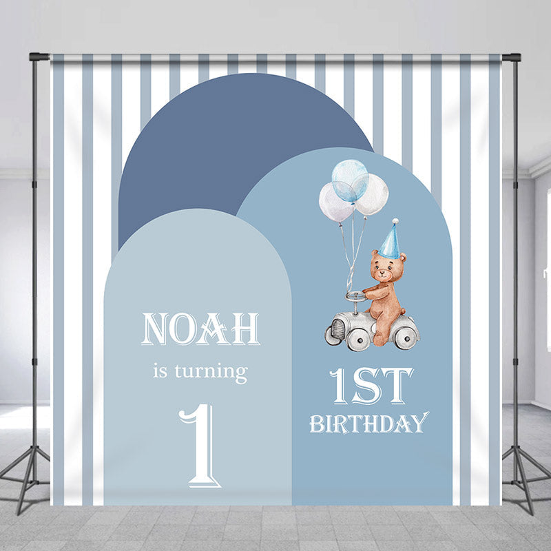 Lofaris Stripes Arches Teddy Bear Custom 1st Birthday Backdrop