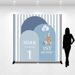 Lofaris Stripes Arches Teddy Bear Custom 1st Birthday Backdrop