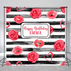 Lofaris Stripes Red Rouse Custom Birthday Backdrop