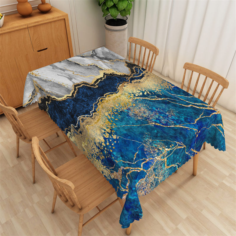 Lofaris Stylish Blue White Gilding Marble Texture Tablecloth