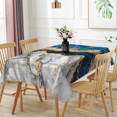 Lofaris Stylish Blue White Gilding Marble Texture Tablecloth