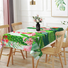 Lofaris Stylish Flamingos Cactus Green Rectangle Tablecloth