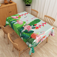 Lofaris Stylish Flamingos Cactus Green Rectangle Tablecloth