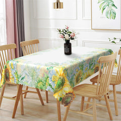 Lofaris Stylish Sunflowers Fringe White Dining Tablecloth