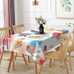 Lofaris Stylish Watercolor Birds White Rectangle Tablecloth