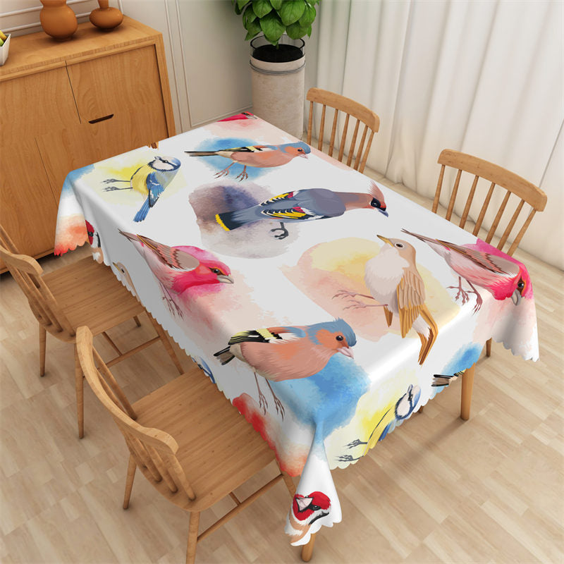 Lofaris Stylish Watercolor Birds White Rectangle Tablecloth