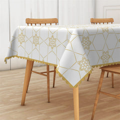 Lofaris Stylish White Gold Hexagon Flower Pattern Tablecloth