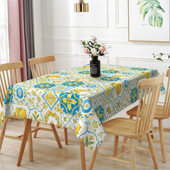 Lofaris Stylish Whtie Blue Yellow Plaid Lemons Tablecloth