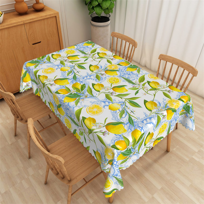 Lofaris Stylish Yellow Green Blue Lemons Leafs Tablecloth