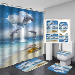 Lofaris Summer Beach Dolphins Valentines Bathtub Shower Curtain