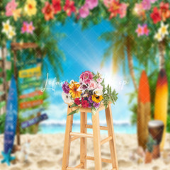 Lofaris Summer Beach Floral Surfboard Natural Backdrop