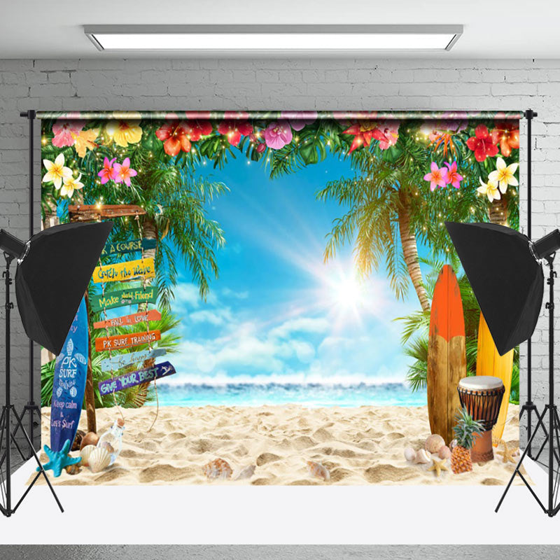 Lofaris Summer Beach Floral Surfboard Natural Backdrop